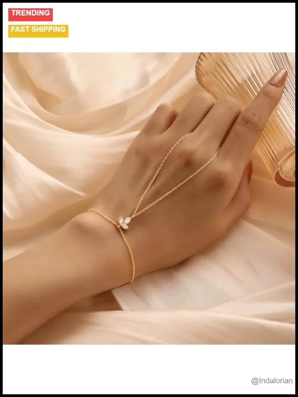 14K Gold Plated 925 Sterling Silver Hand Chain Bracelet Dainty Adjustable